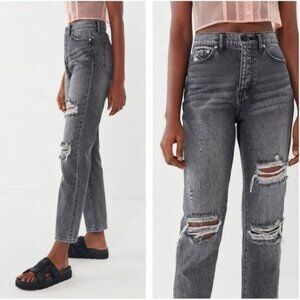 BDG Slim Straight Jeans UA Washed Black Distressed High-Waisted Denim